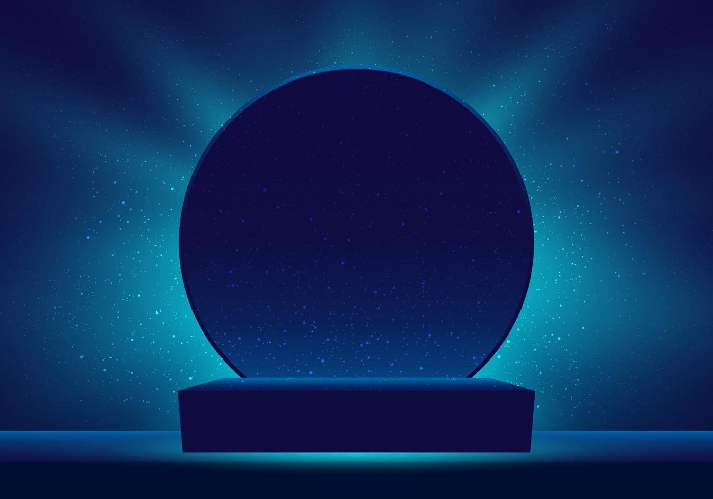 3D dark blue podium Illuminated lighting glitter circle backdrop vector