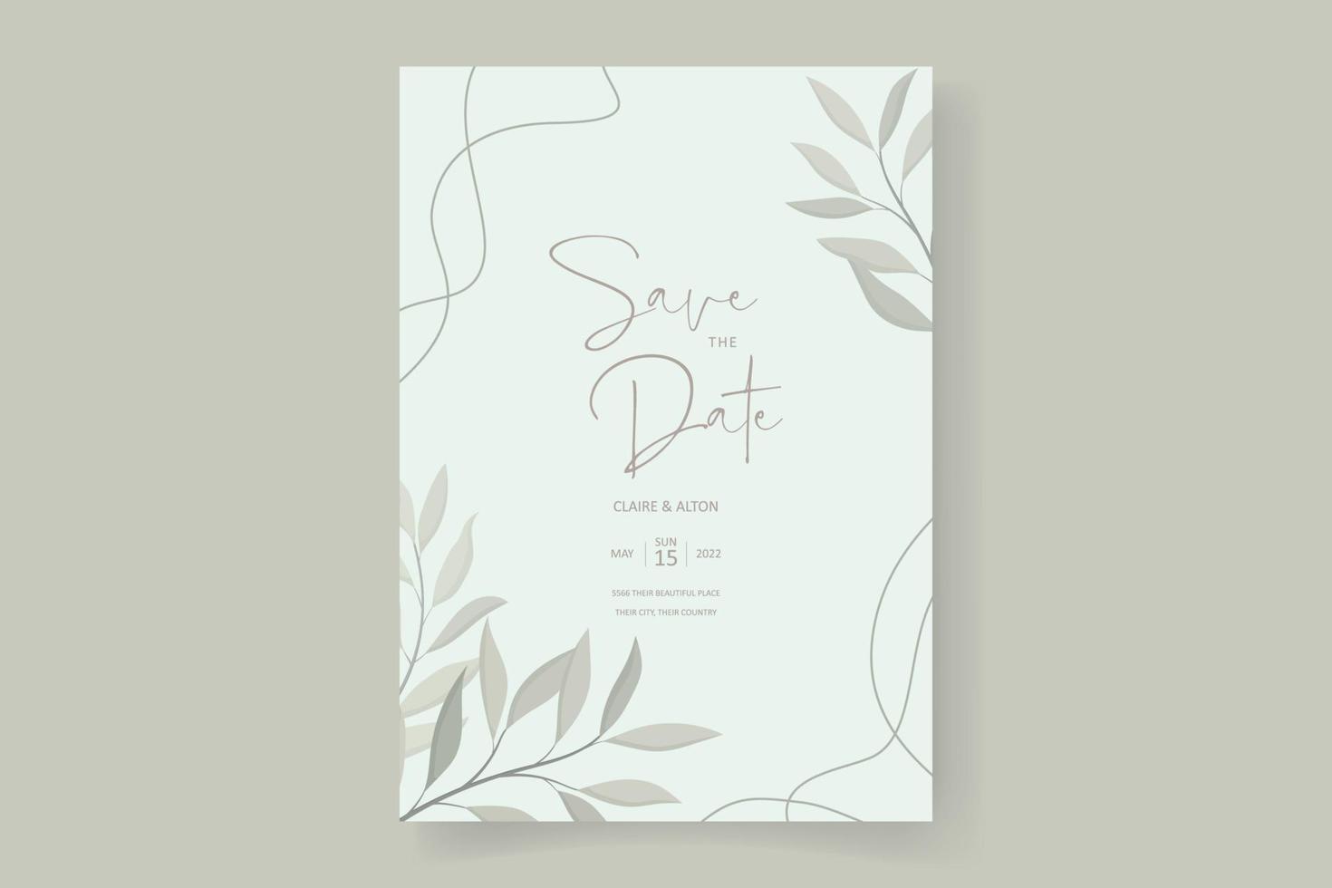 Wedding invitation card template with beautiful leaf ornament vector