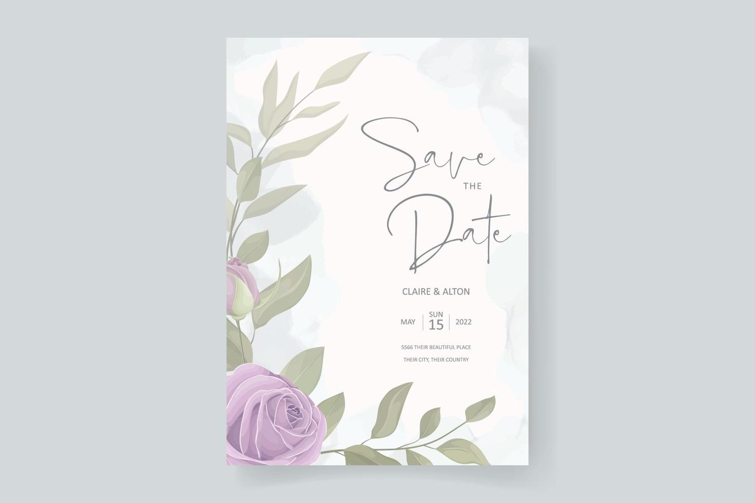 Wedding invitation template with pink floral design vector