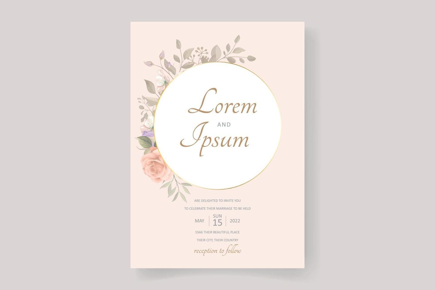 Soft floral and leaves wedding invitation card design vector