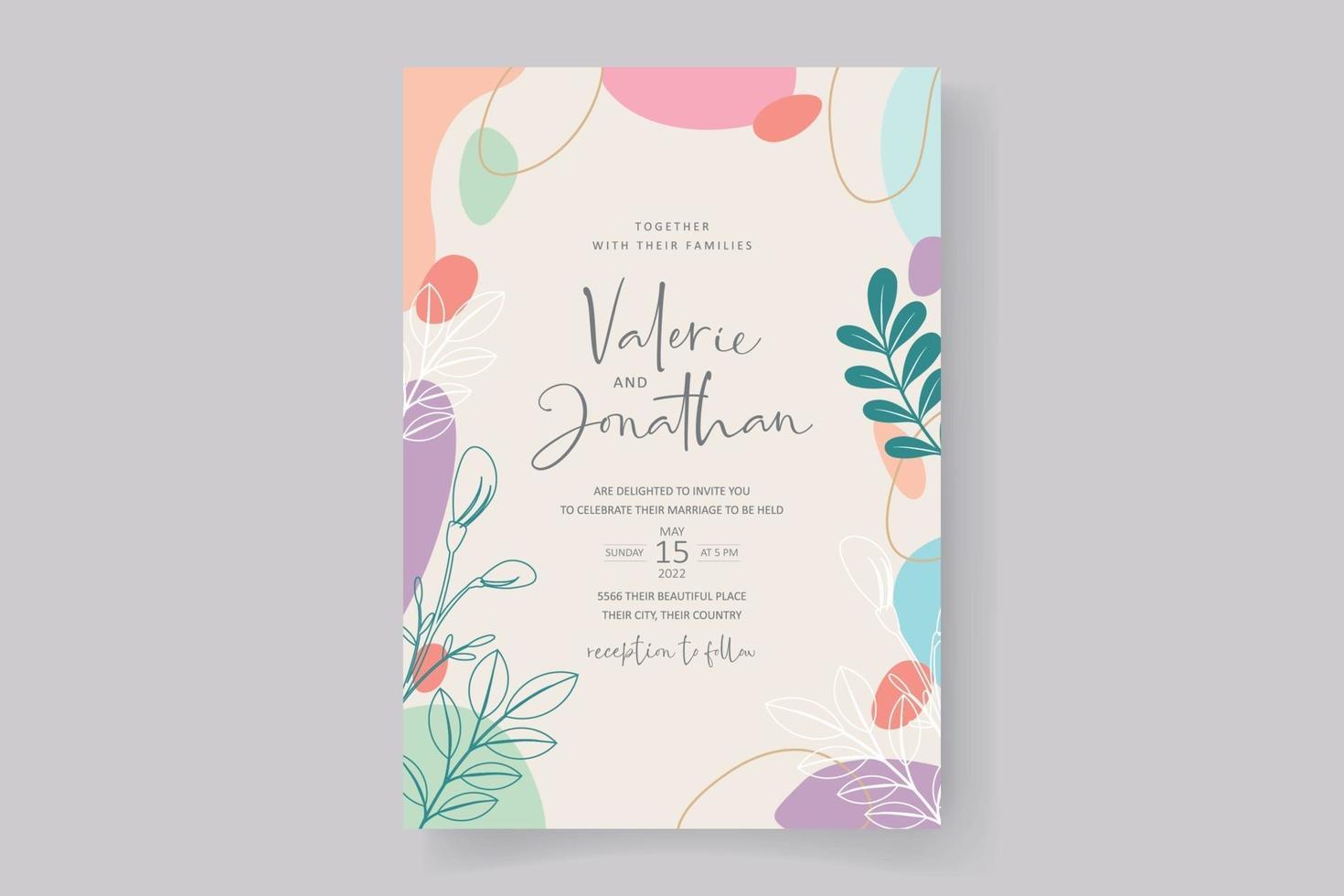 Plantilla de tarjeta de boda con diseño de fondo de color pastel vector