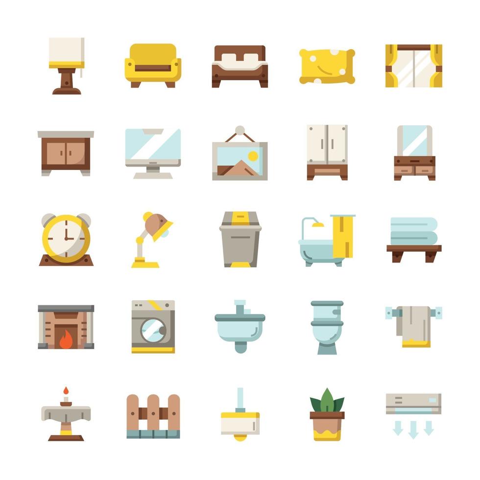 Set of Home Living icons with flat style. vector