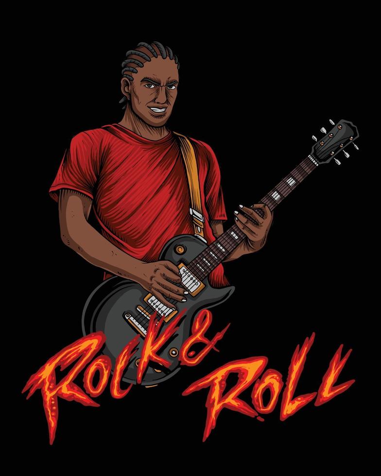 Man playing rock n roll with lesspaul guitar vector