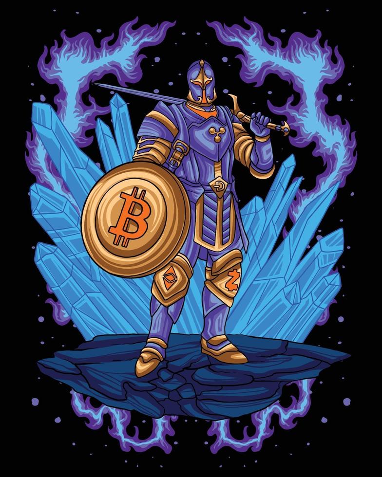 diseño de personajes de bitcoin knight warrior vector