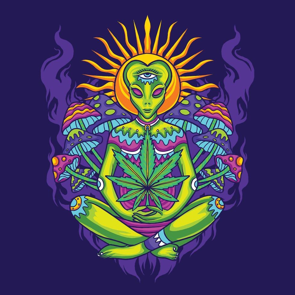 Hippies Alien with Psychedelic Marijuana 3294148 Vector Art