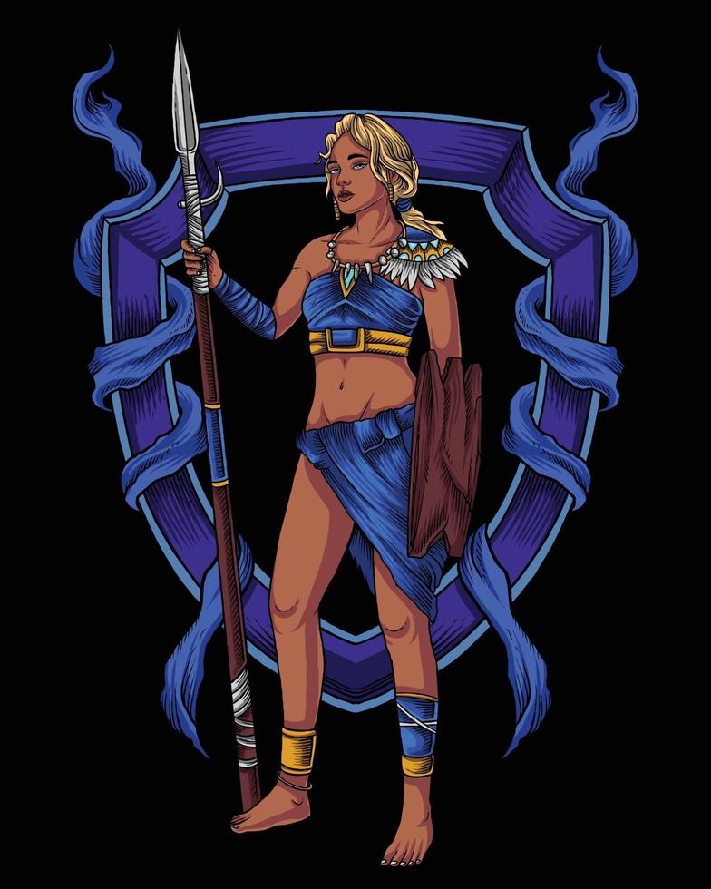 tribu azul mujer africana guerrera personaje vector