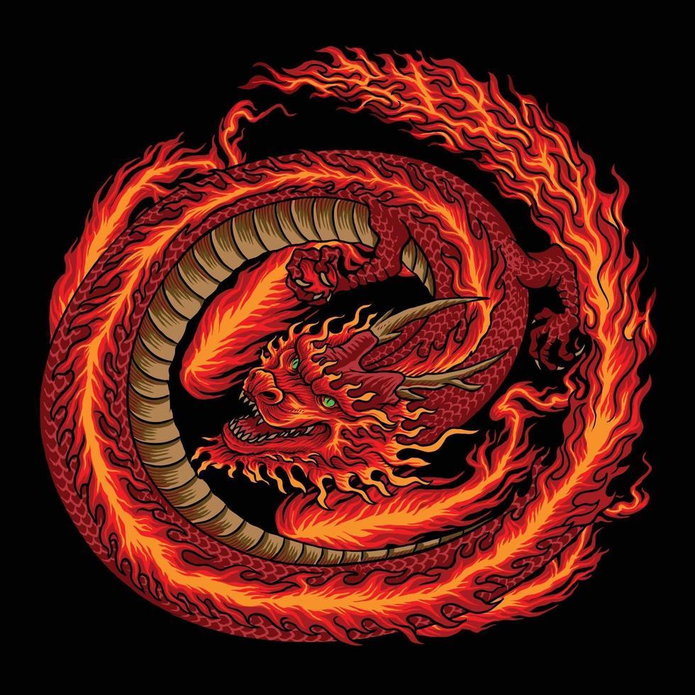 Fire Chinese Red Dragon Illustration vector