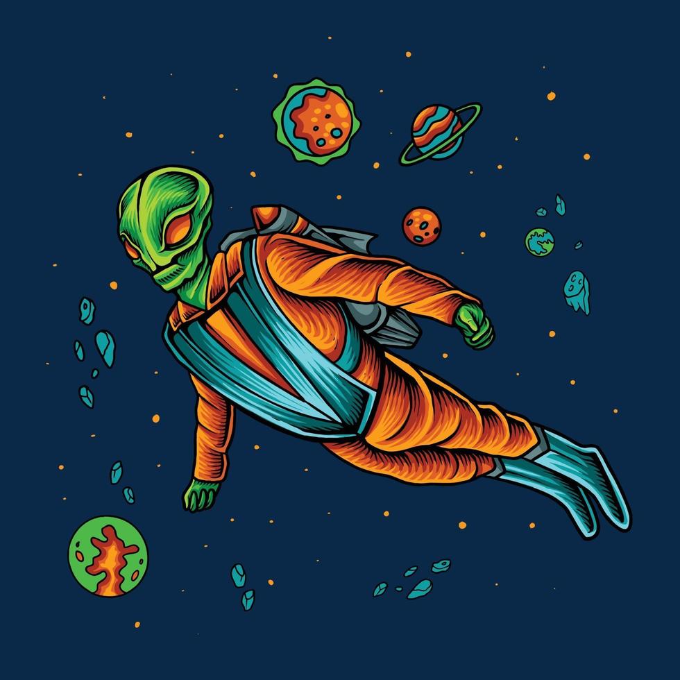 Alien astronaut fly in  the space vector