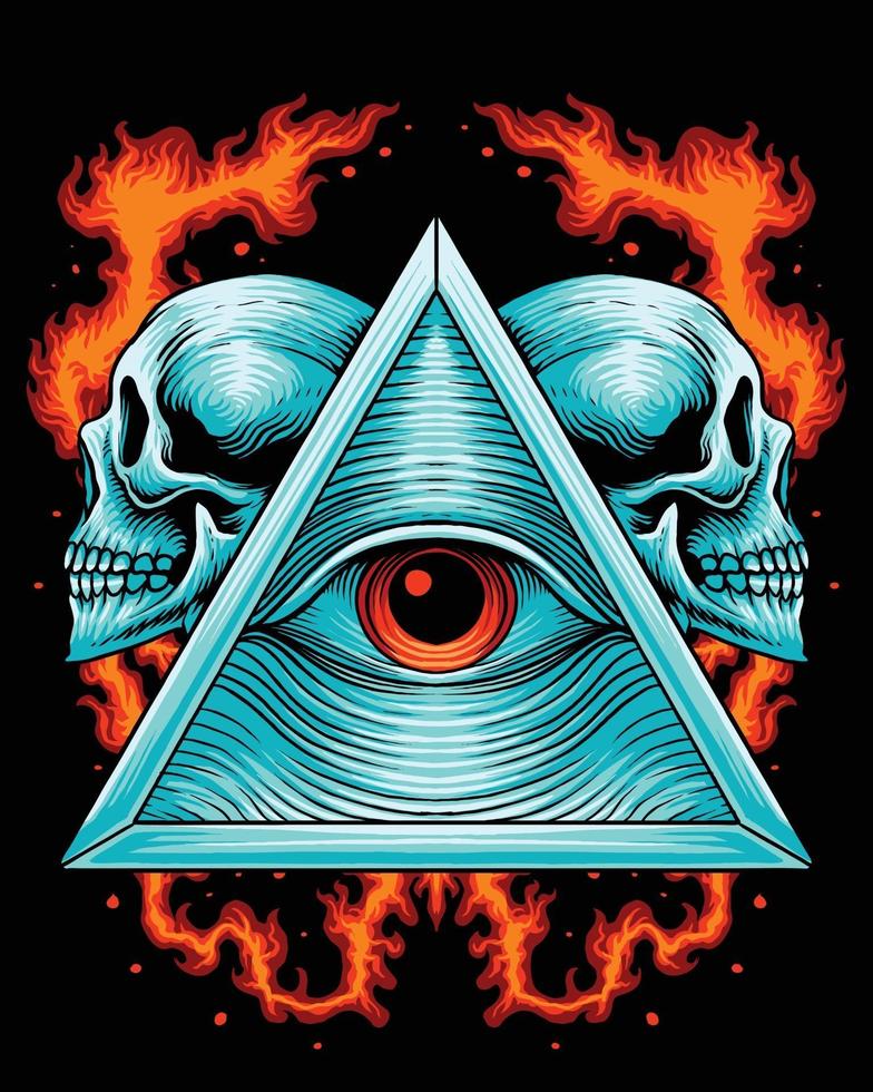 Illuminati triangle with skull head logo vector