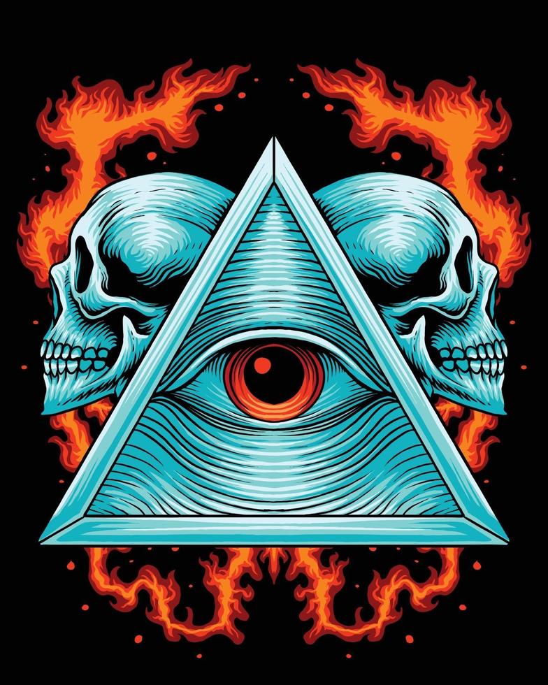 Illuminati triangle with skull head logo vector