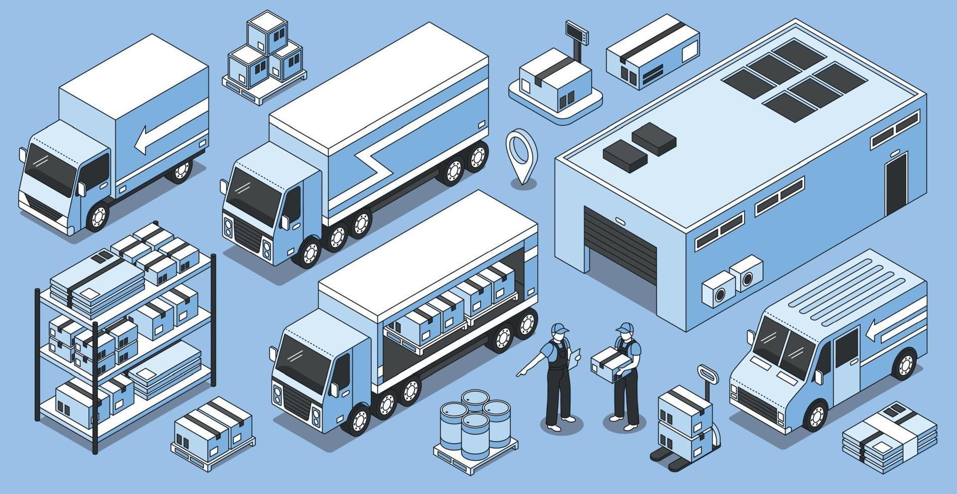 Isometric Warehouse Logistics Set vector