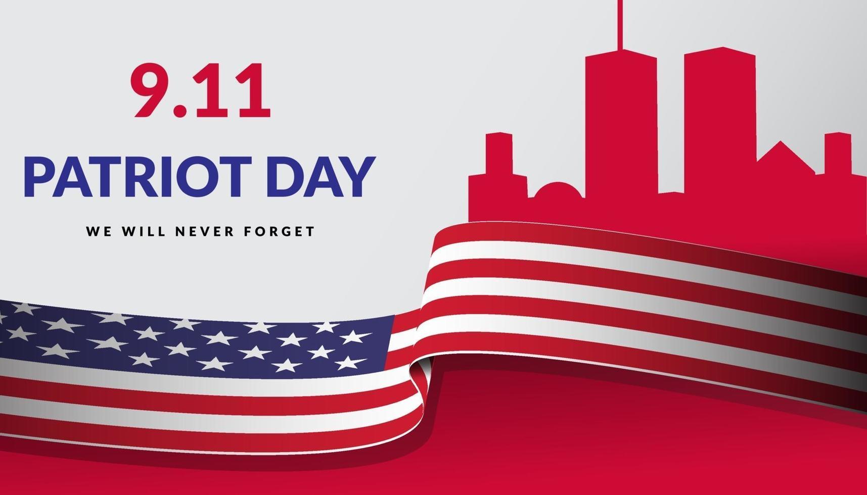 banner horizontal del día del patriota 11 de septiembre, torre del world trade center vector
