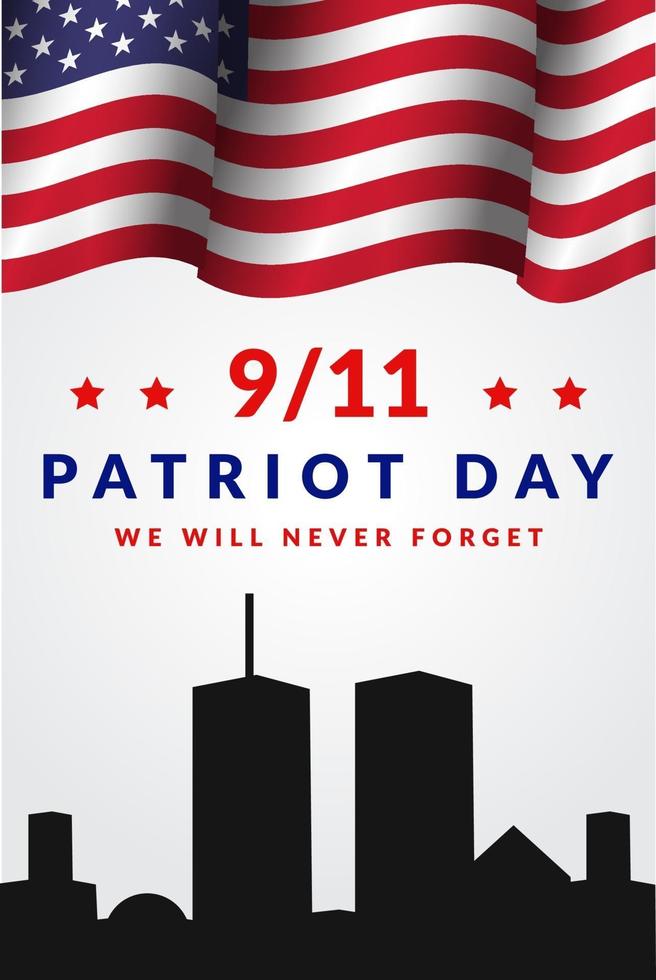 bandera vertical del memorial del día del patriota 9.11. silueta de la torre del wtc vector