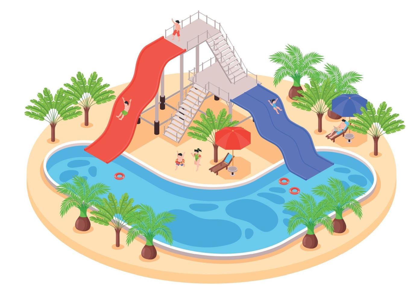 Isometric Water Slide Composition vector