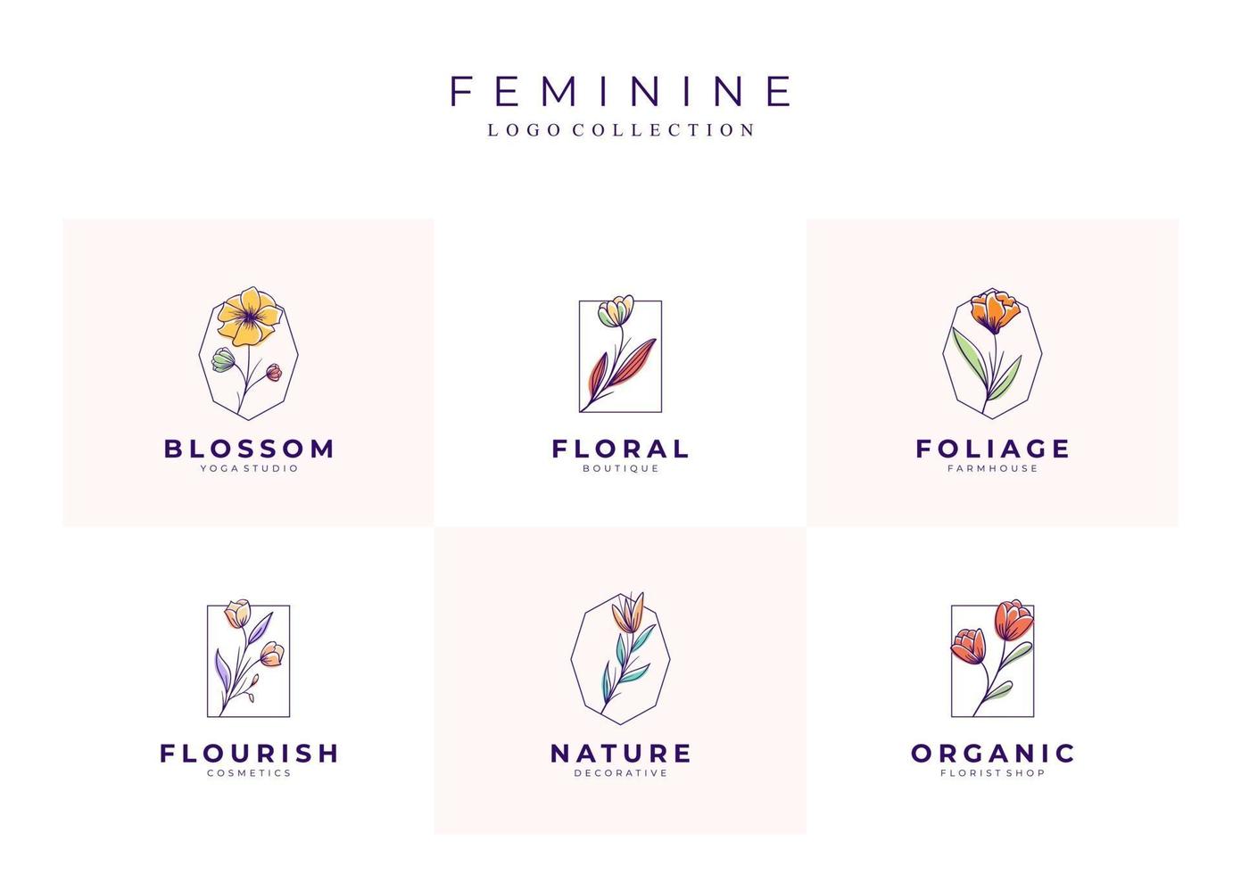 Beautiful floral logos with bridal names vector