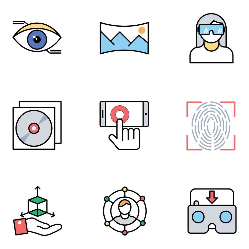 Virtual Reality Colored Line Icons Sets vector