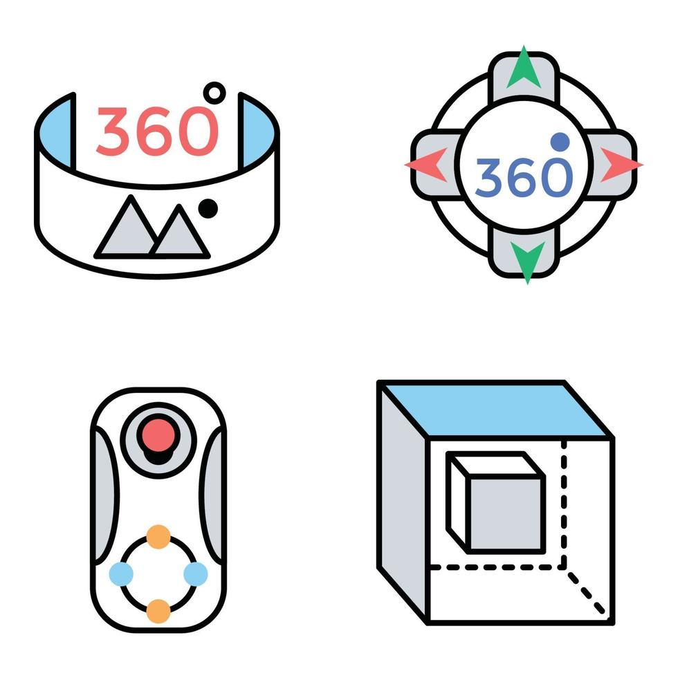 conjuntos de iconos de línea de color de realidad virtual vector