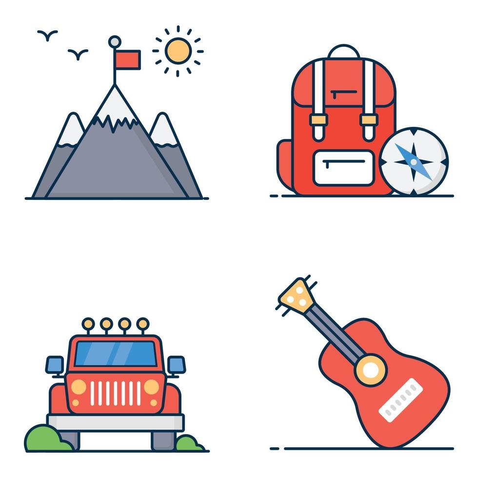 Travel Hotel Adventure Colored Line Icons Sets vector