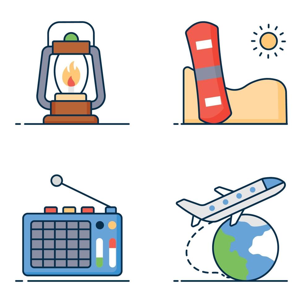 Travel Hotel Adventure Colored Line Icons Sets vector