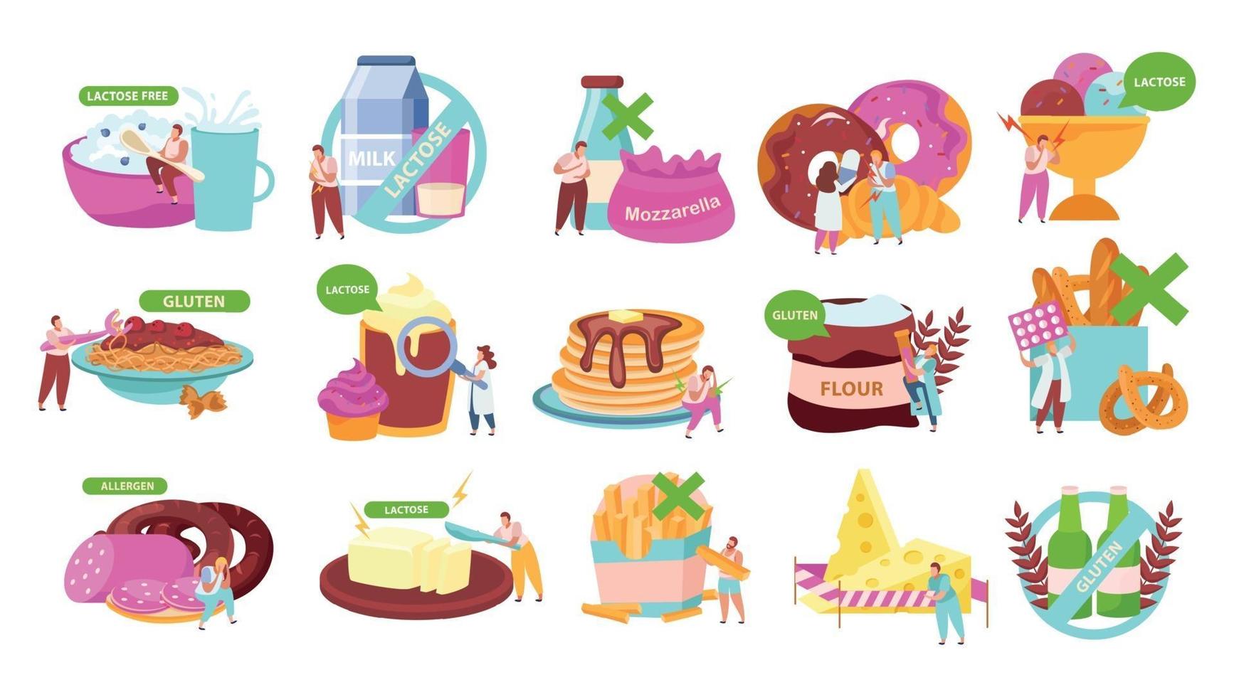 Lactose Gluten Intolerance Flat Set vector