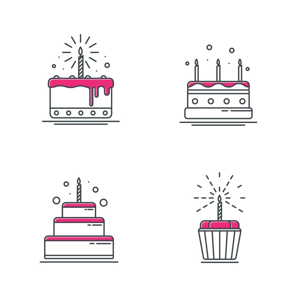 iconos de pastel de cumpleaños, diseño de línea. ilustración vectorial vector