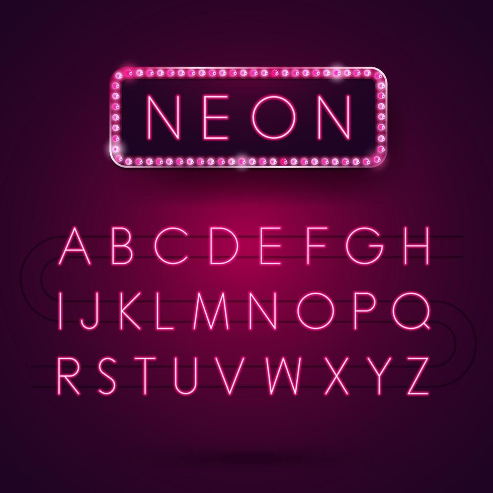 Glowing Neon Alphabet. Font Type. Electric light. Vector illustration