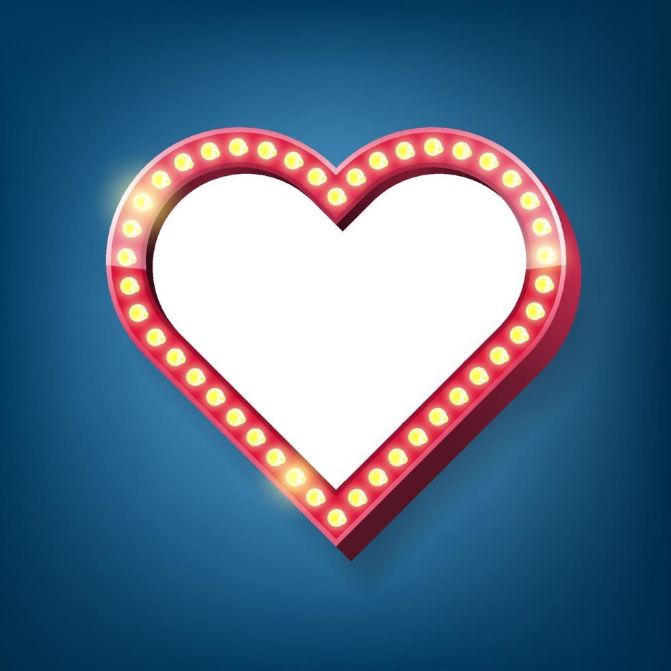 Heart light frame. Electric bulbs billboard. vector illustration