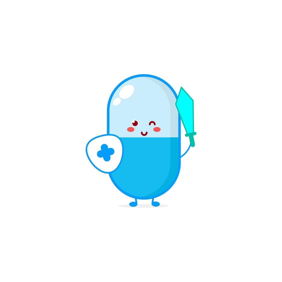 Cute pill character illustration smile happy mascot logo kids play vector