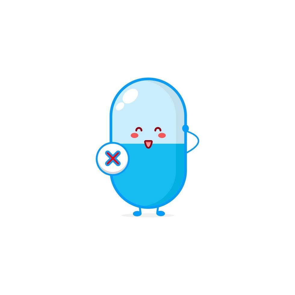 Cute pill character illustration smile happy mascot logo kids play vector
