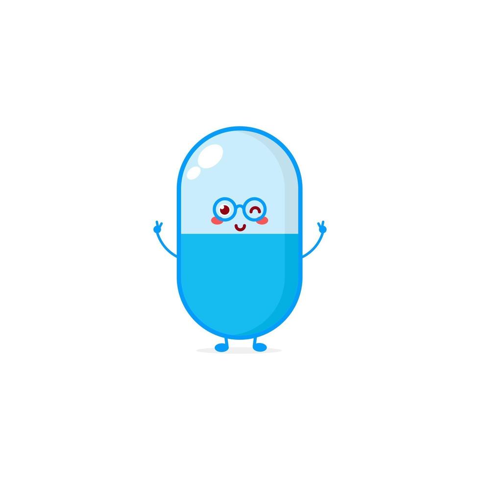 Cute pill character illustration smile happy mascot logo kids play vector