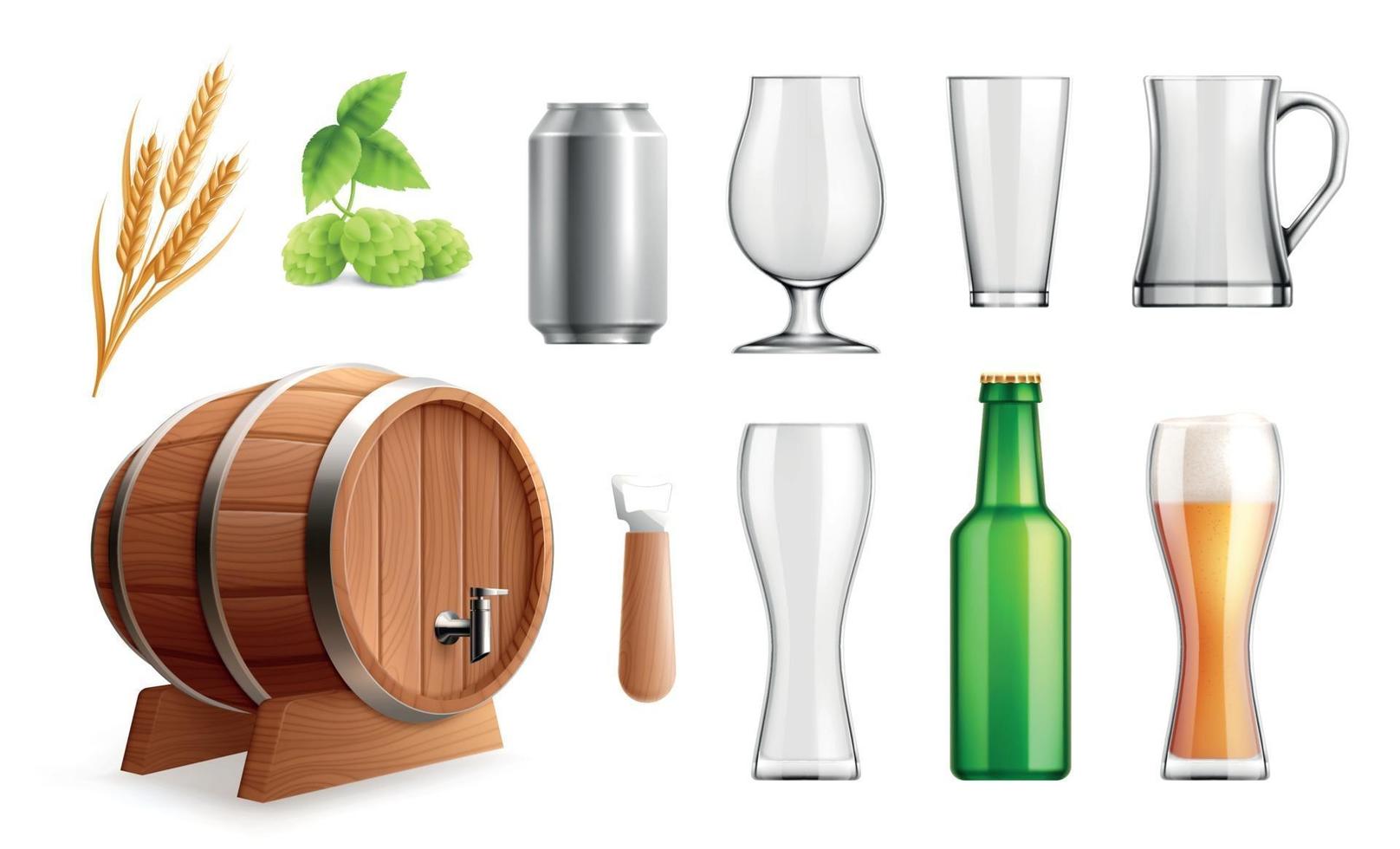 conjunto de iconos realistas de cerveza vector