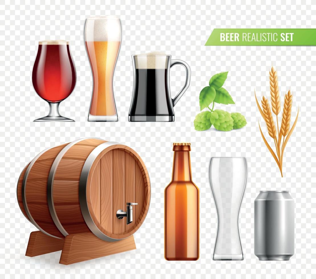 conjunto transparente de cerveza realista vector