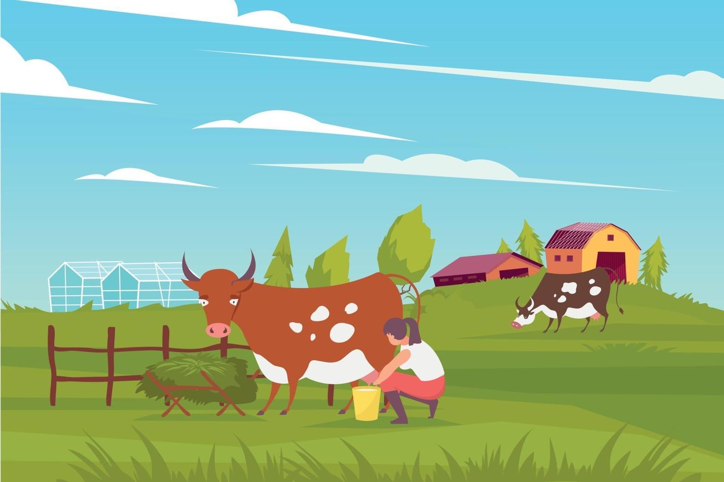 Milk Maid Farming Composition vector