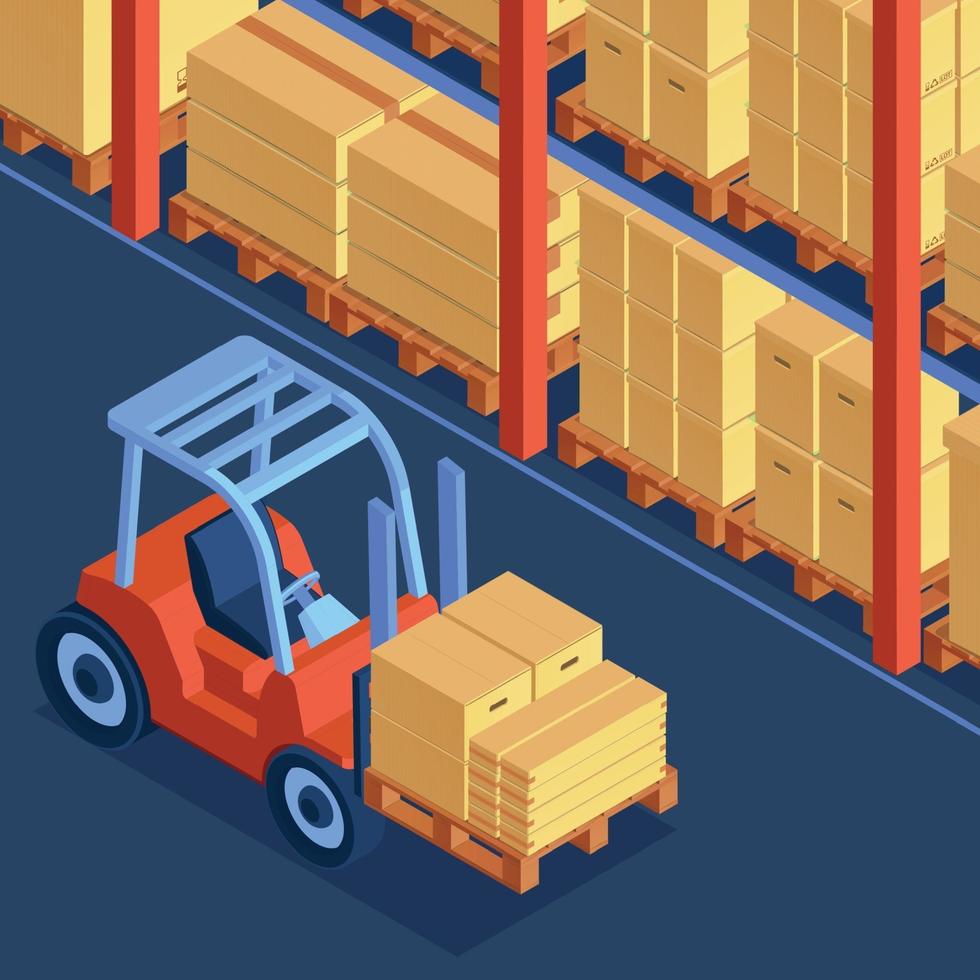 Warehouse Forklift Isometric Composition vector