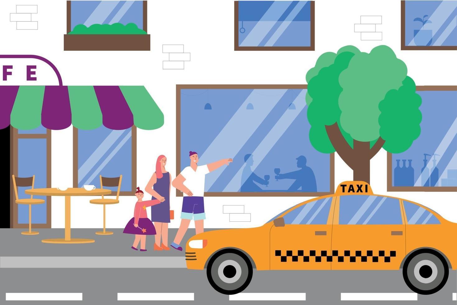 coger taxi calle composición plana vector