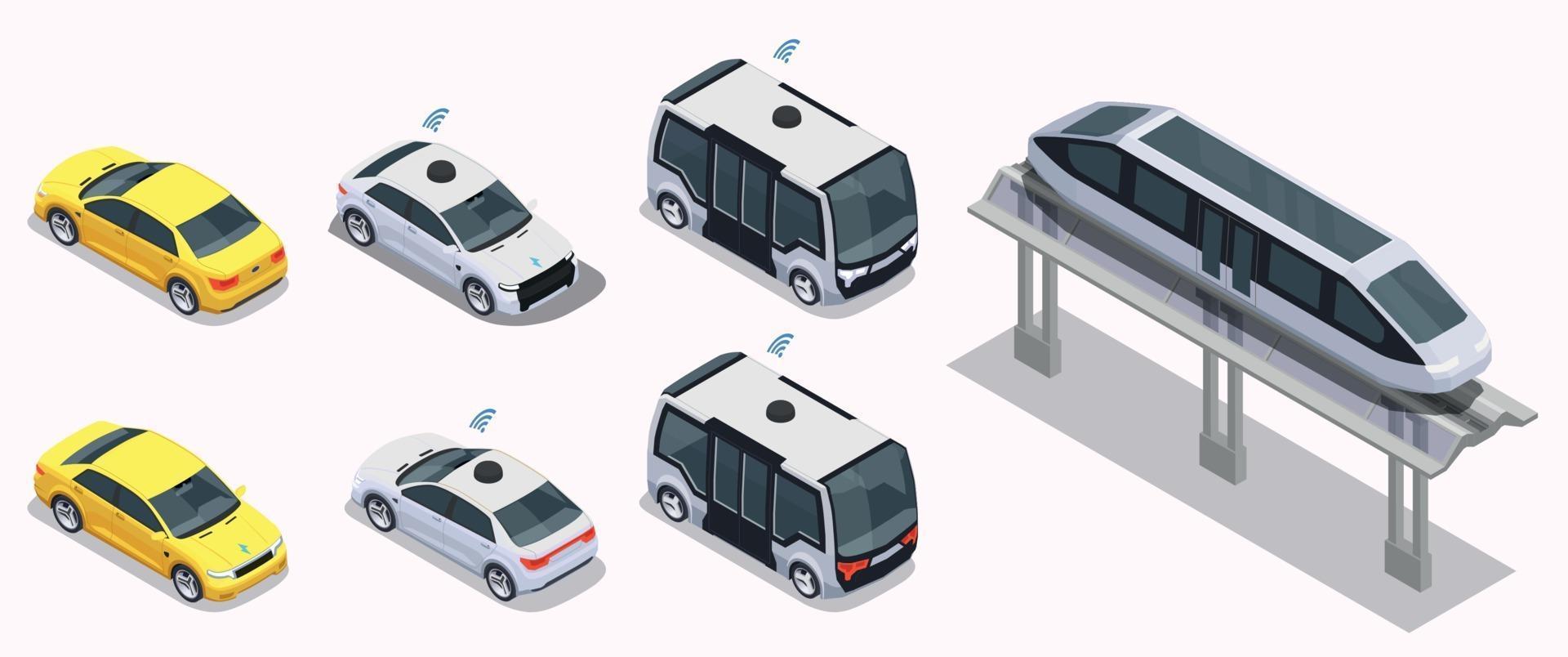conjunto de vehículos de ciudad inteligente vector