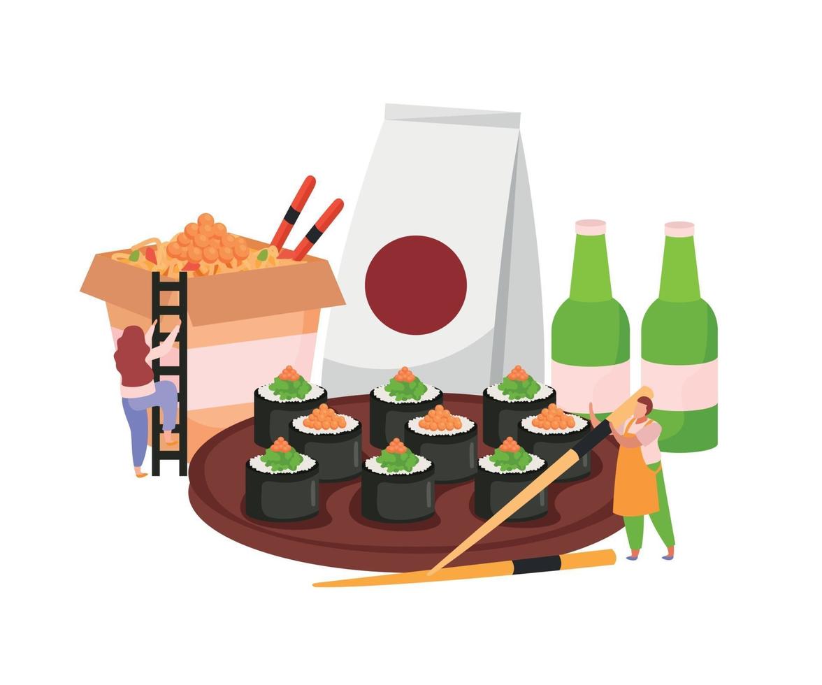Sushi Flat Colored Composition vector