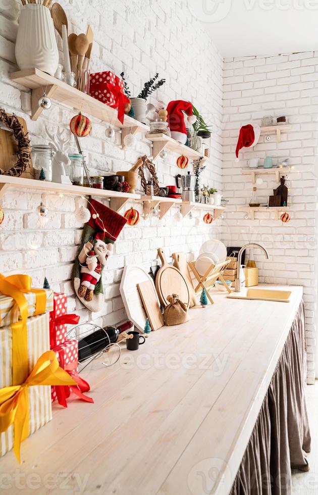 Christmas kitchen interior design side view photo