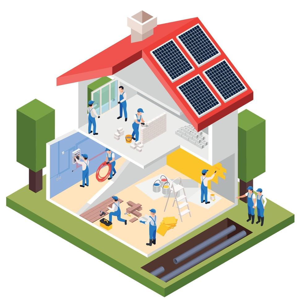 composición isométrica de reparación de casa vector