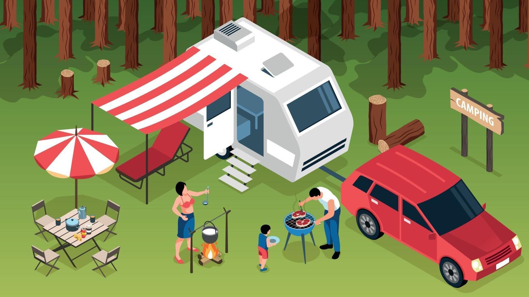 Family Trip Isometric Composition vector