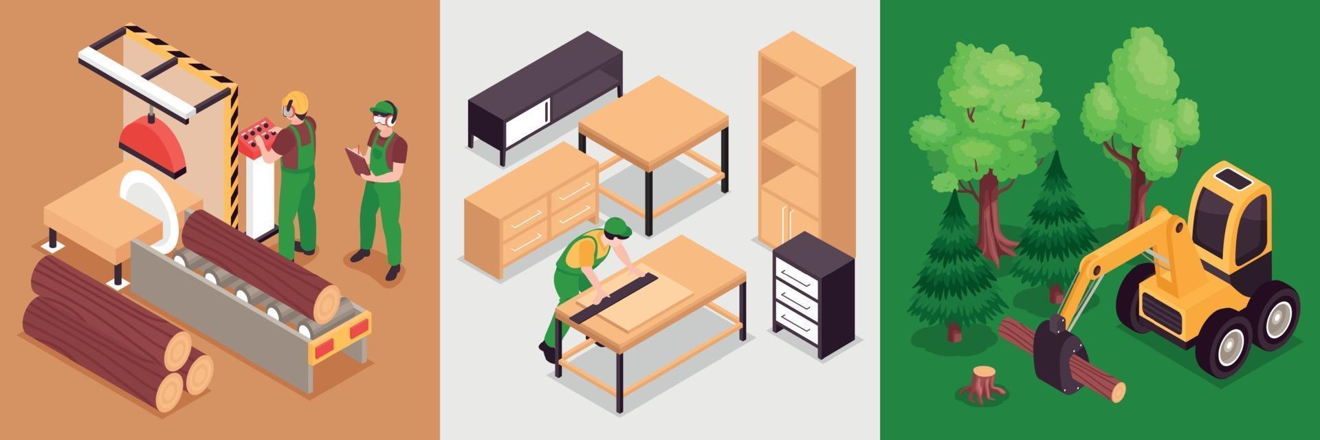 Woodworking Isometric Design Concept vector