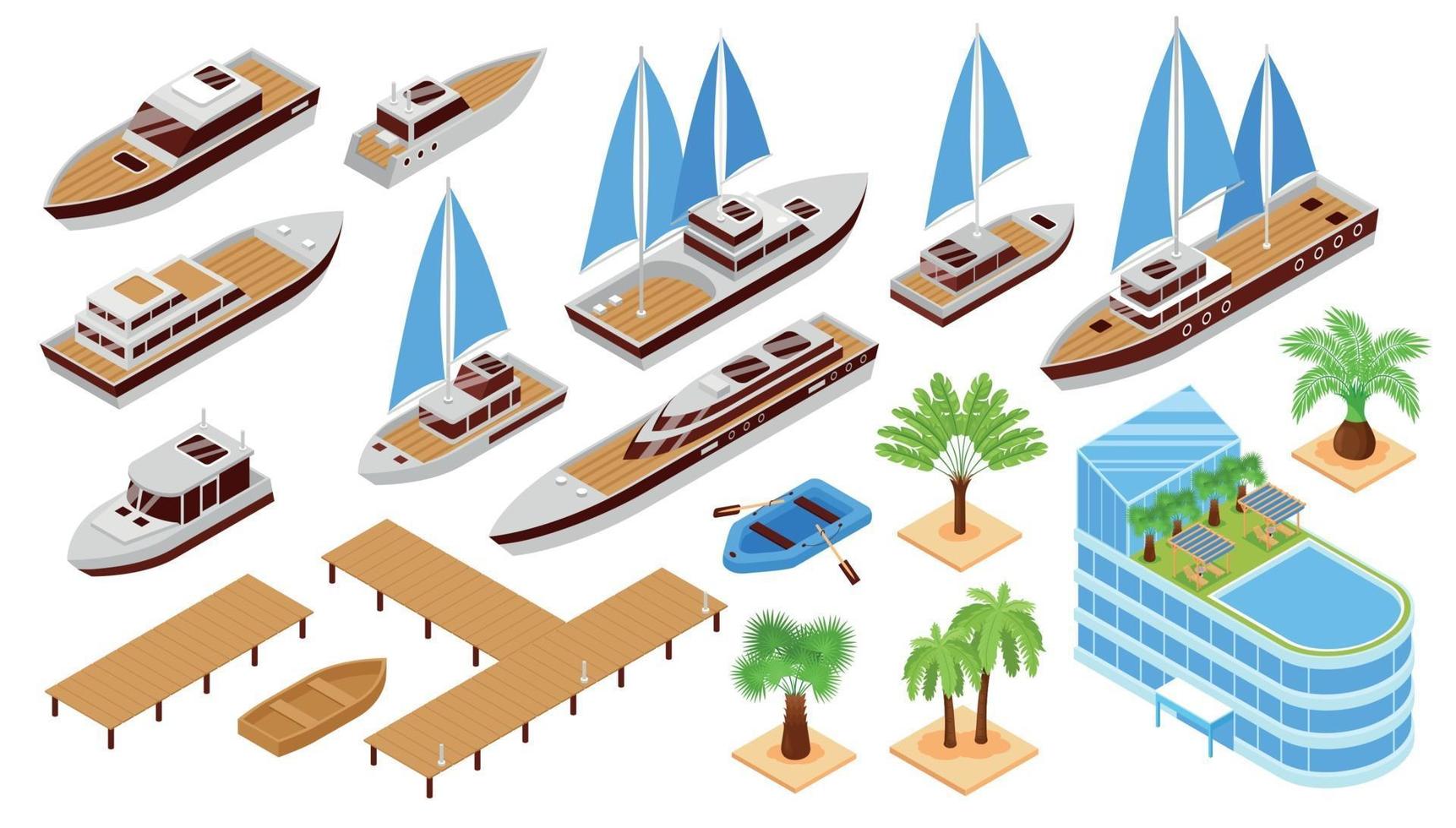 Isometric Yacht Club Set vector