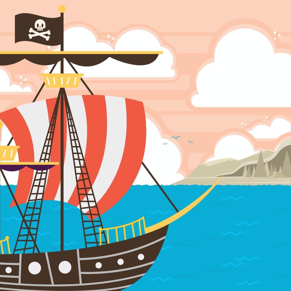 Pirate Ship On The Sea Background vector