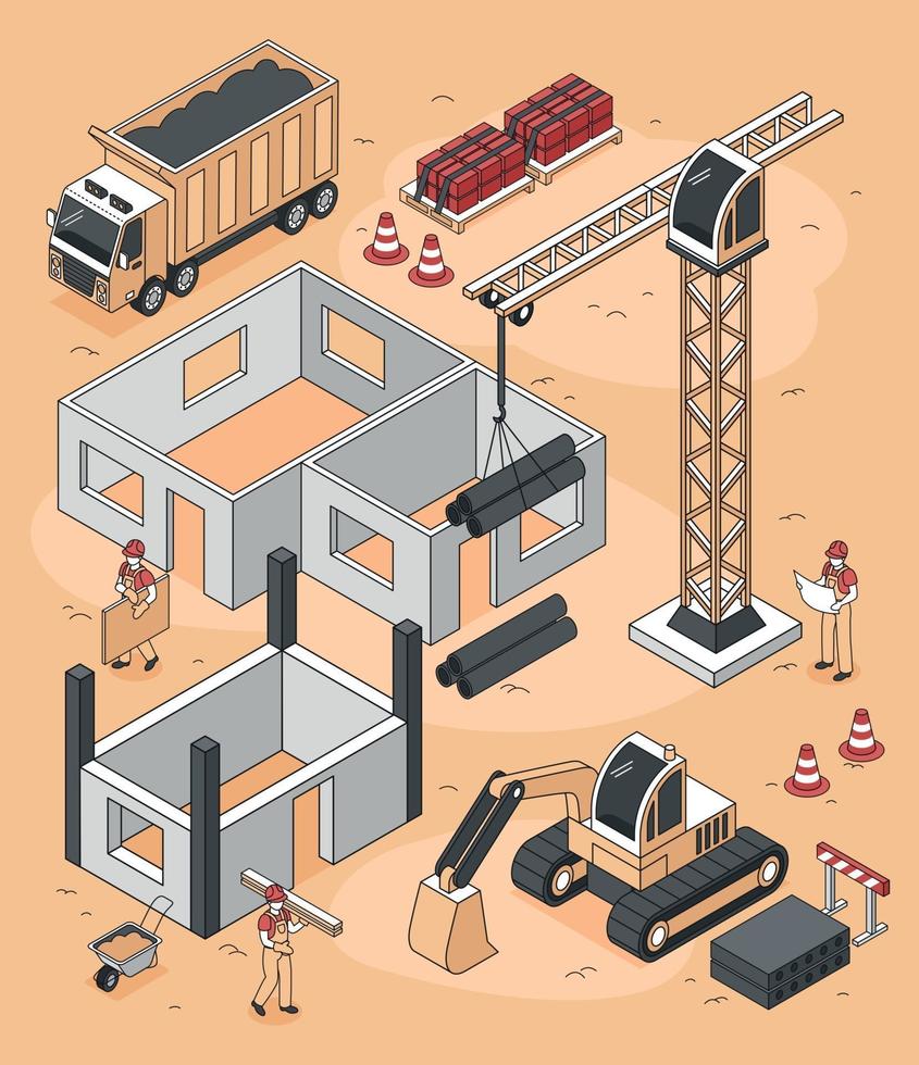 Construction Site Isometric Composition vector