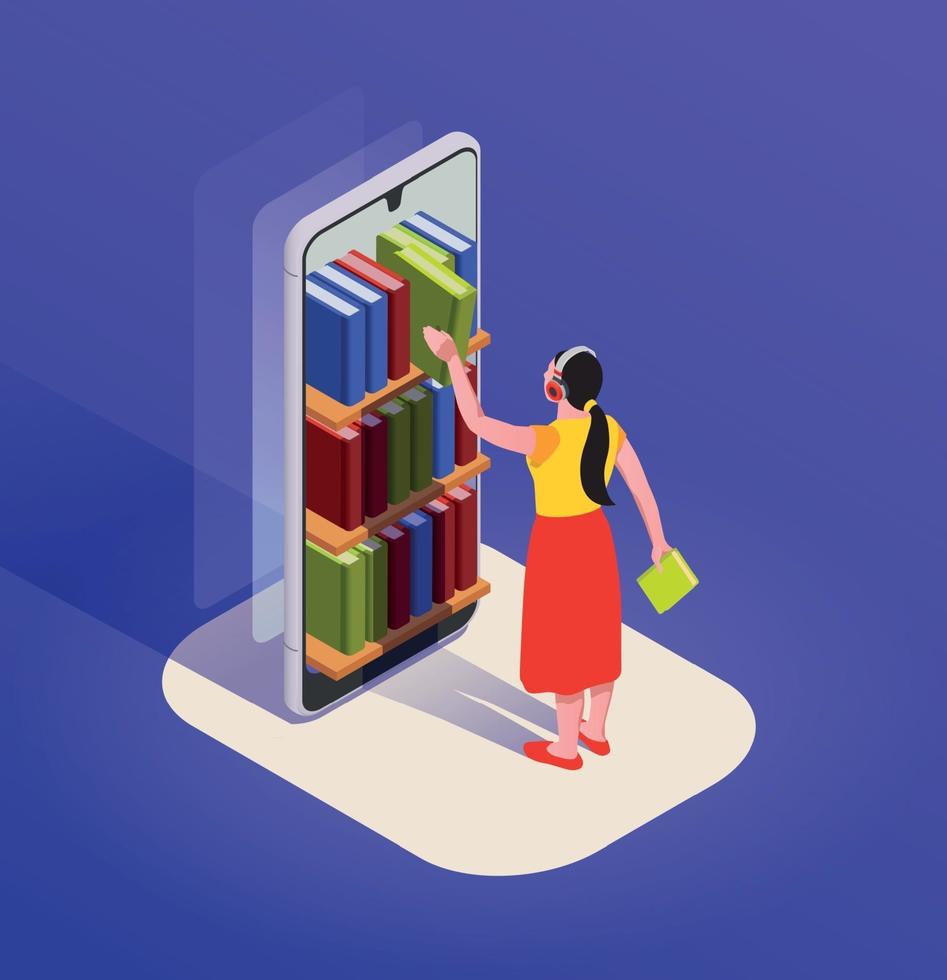 Smartphone Bookshelf Isometric Composition vector