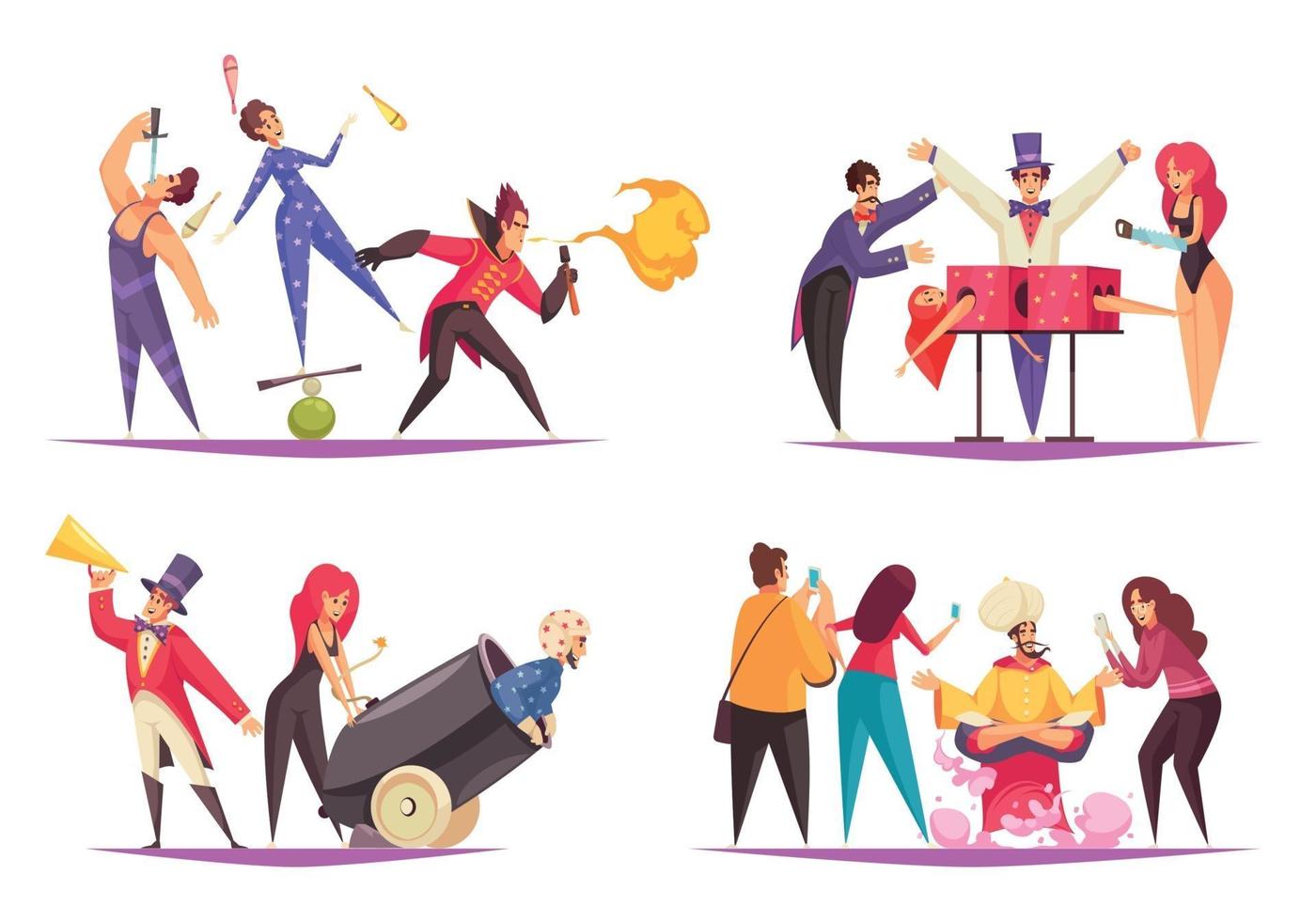 Circus Cartoon Compositions Set vector