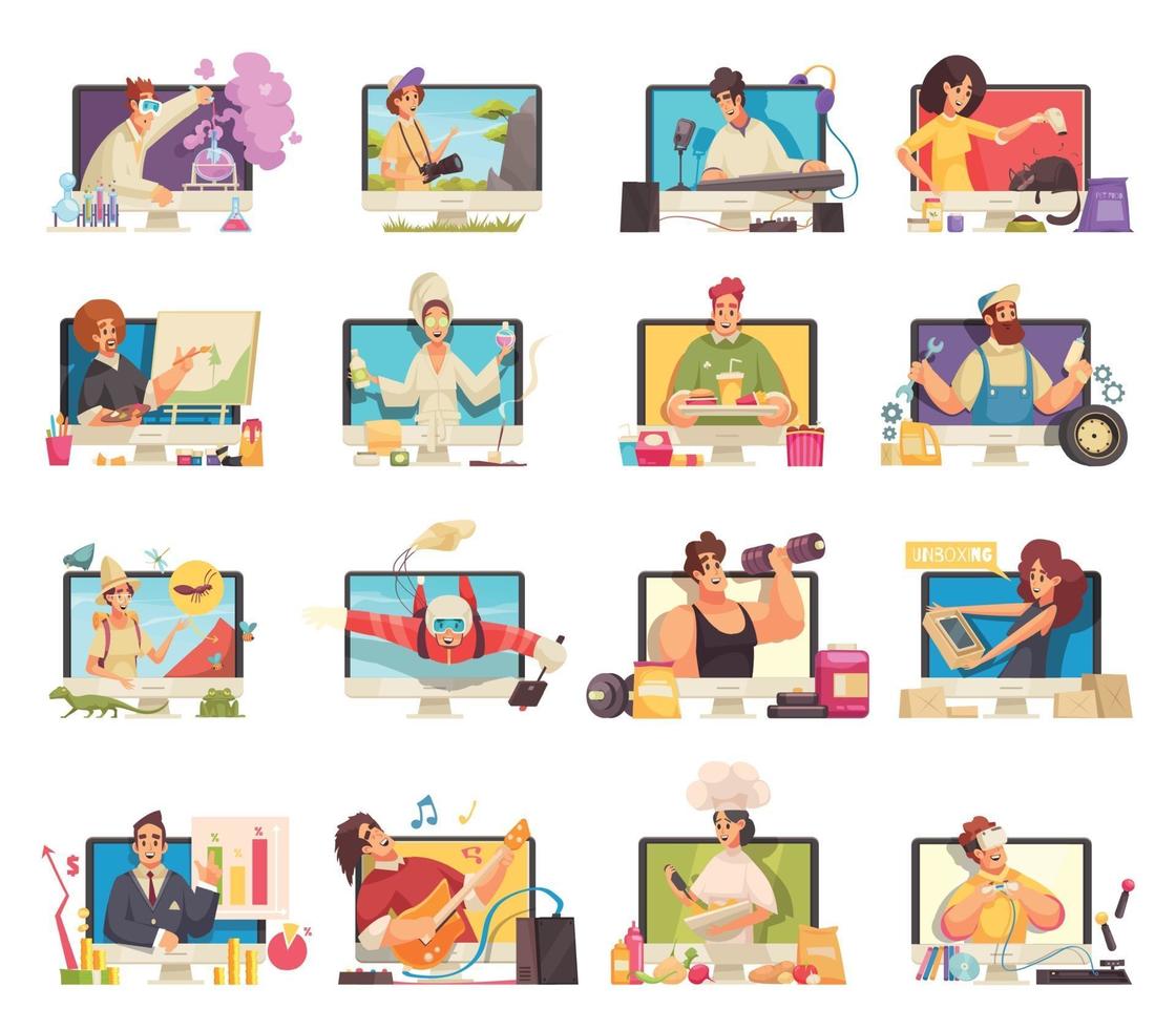 Video Bloggers Cartoon Set vector