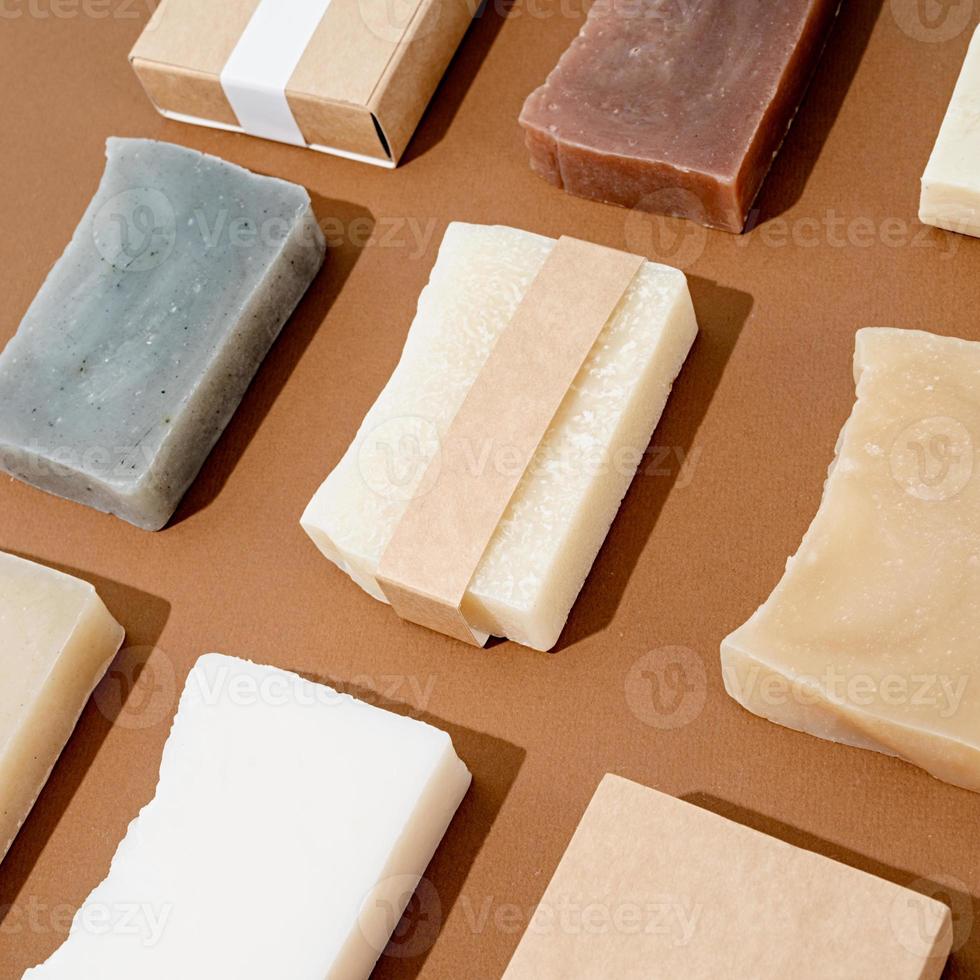 Handmade soap pattern on brown background photo