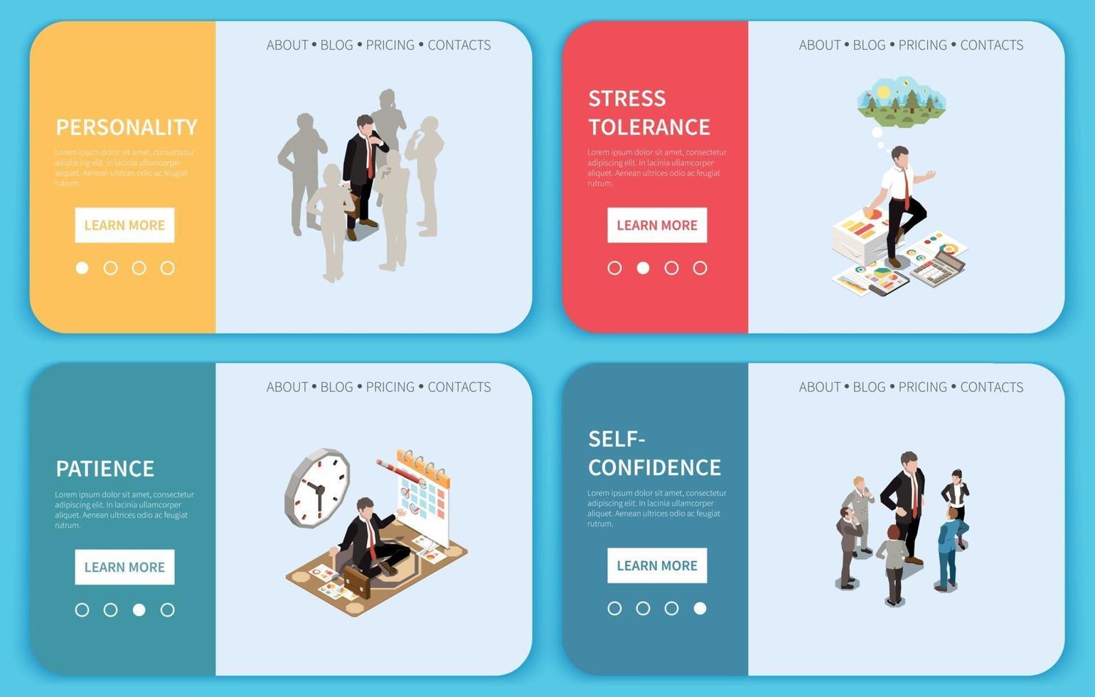 Soft Skills Isometric Colored Concept Banner Set vector