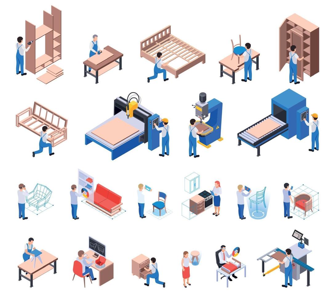 Furniture Handcraft  Isometric Set vector